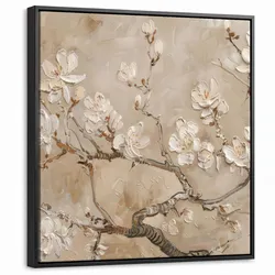 LEINWAND Bilder mit Rahmen - Blumen - Modern - Beige - Weiß - Blüte - 50x50