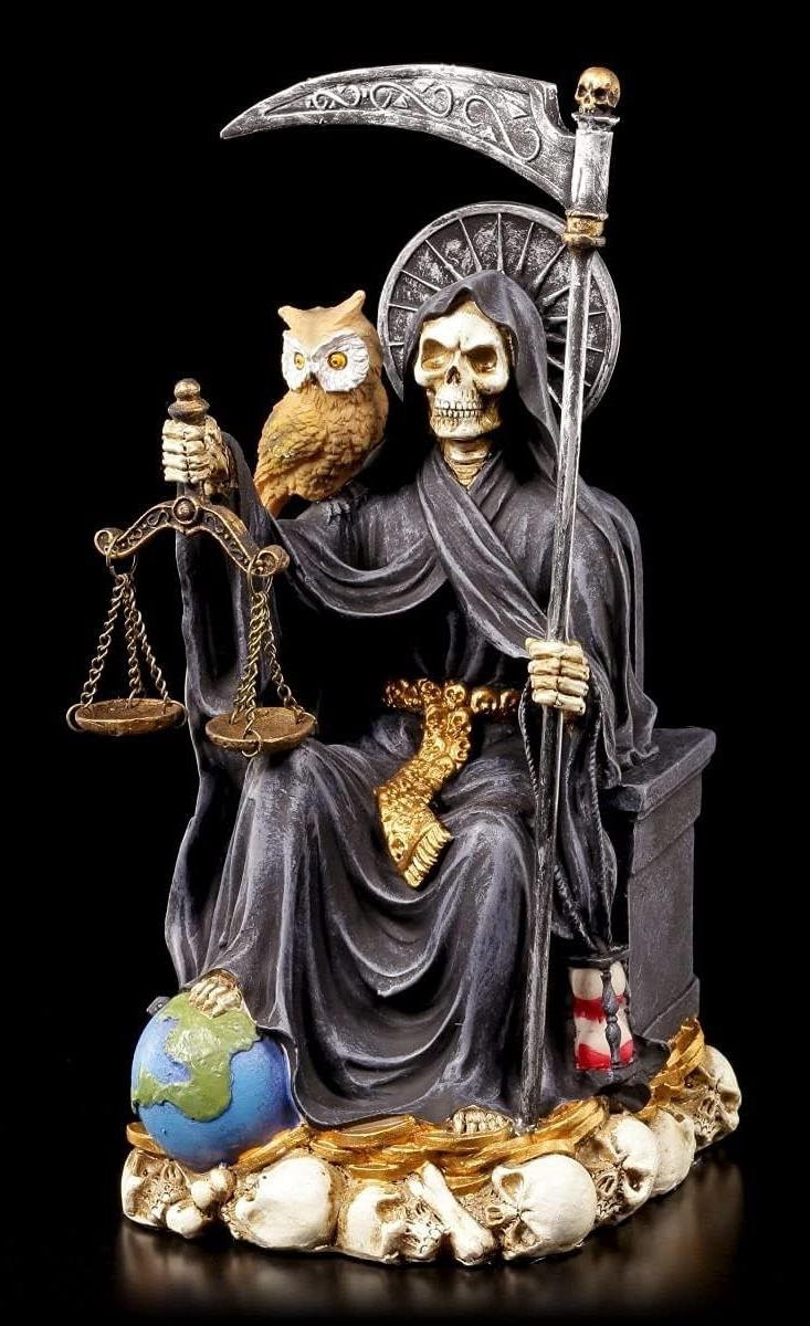 La Santa Muerte figuur - Zittende Sensenmann - Handbeschilderd kunststeen - Meerkleurig - Hoogte: 23 cm