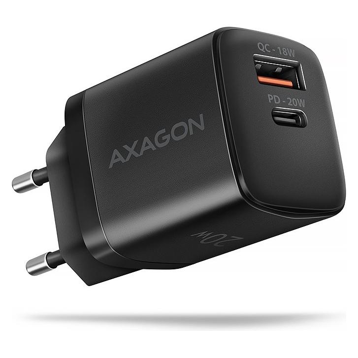 Axagon ACU-PQ20 nab??je??ka do s??t??, 2x port (USB-A + USB-C), PD3.0/PPS/QC4+/AFC/Apple,??ern?? (20 W, 2 Ports) (ACU-PQ20)