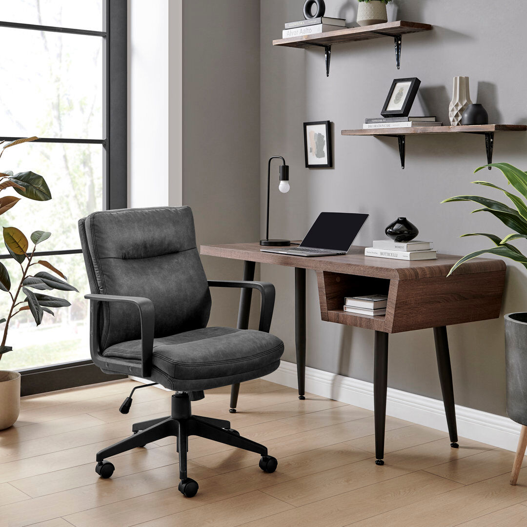 Latitude Run Rosso Premium Faux Leather Home Office Chair - Ergonomic & Supportive Modern Design Black 101cm H X 61cm W X 67cm D