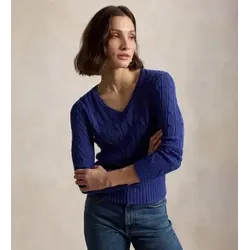 Polo Ralph Lauren für Damen. 211971870510 Blauer Baumwollpullover mit Zopfmuster (S), Lässig, Baumwolle, Langarm