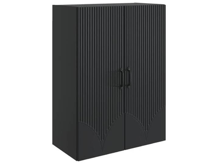 QINXIXINAIXI Wandschrank 66 x 34,5 x 90 cm Holzwerkstoff Schwarz Wandmontage, 90° Pendeltüren, Metallgriffe, Regale, Holzwerkstoff, Wohnzimmer, minimalistisch