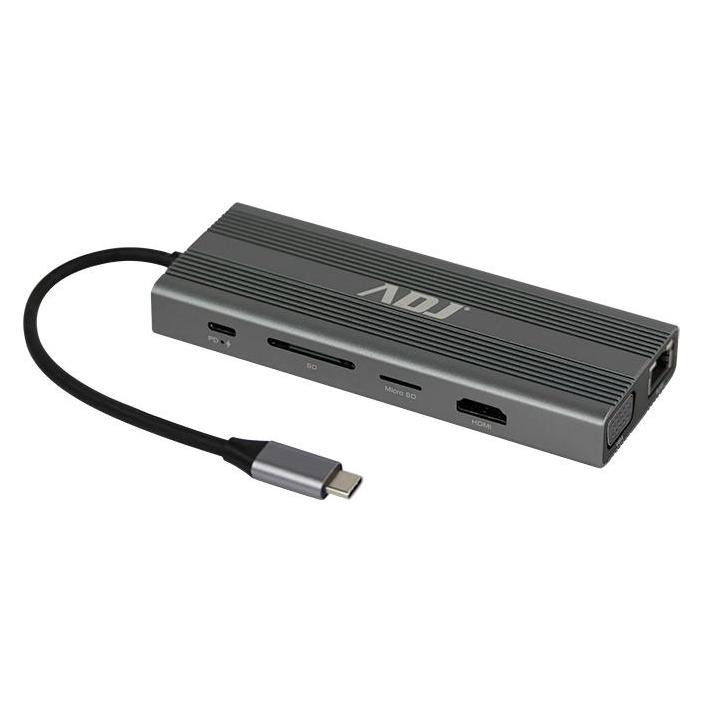 ADJ HUB DOCKING TYPE C MULTIPORT 12IN1 USB+HDMI+VGA+LAN+PD+AUDIO+SD (USB-C, 12 Ports) (143-00023)