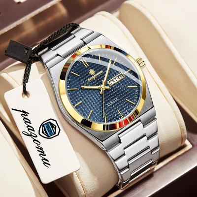 Youfap Market Luxury Men Clock Fashion, Waterproof Chronograph Date Watch, Original Luminous Leather Quartz Watch For Men gold Blue