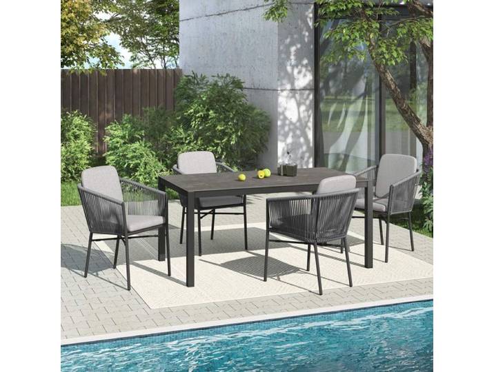 OUTLIV. Ohio Gartenmöbel-Set M (4 Plätze) Tisch 160x90cm Dunkelgrau Hellgrau