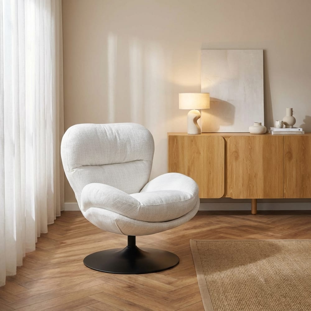 Baita Fauteuil rotatif 1 place tissu blanc Blanc 75x88x77cm