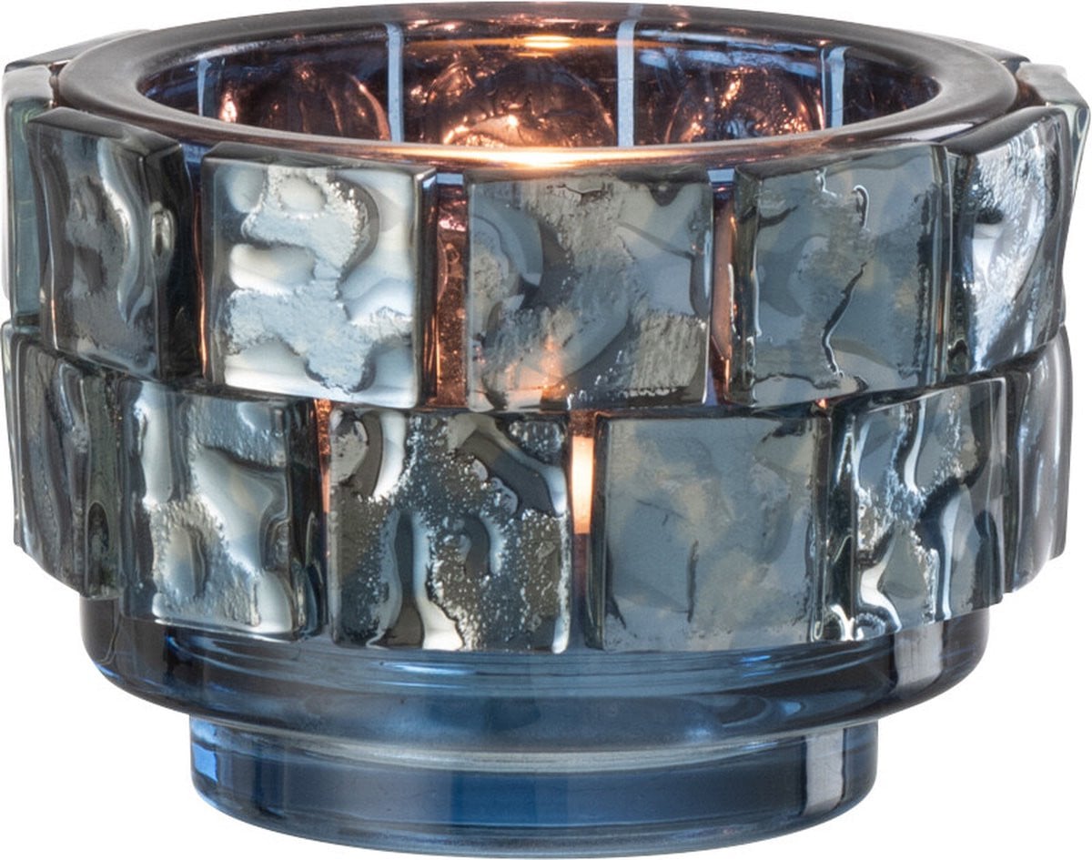 J-Line Vierkante mozaïek theelichthouder - Donkerblauw - Glas - Small