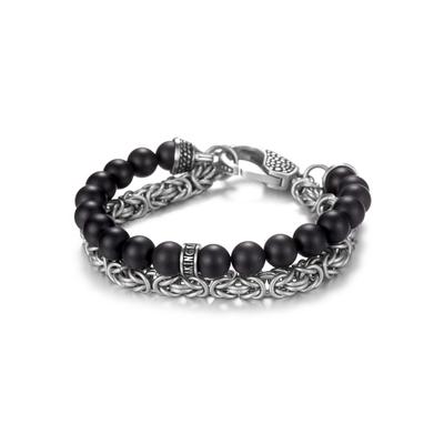 Armband KINGKA "SB2207SAG", schwarz (edelstahlfarben, schwarz, schwarz), Armbänder, Herren, 22cm, Edelstahl, Armband, mit Achat