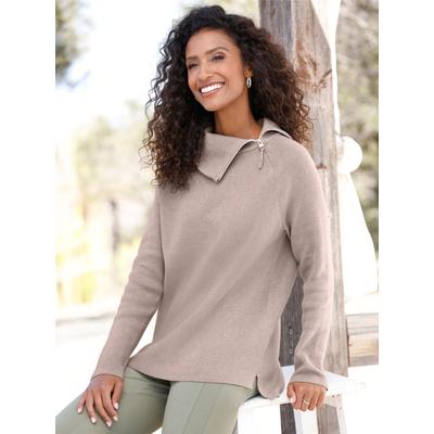 Strickpullover HEINE "Pullover", Damen, Gr. 40, beige (sesam), 100% Baumwolle, unifarben, Pullover Strickpullover