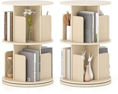 1/2PCS 2-Tier Rotating Bookshelf Display Rack w/Dividers & Baffles