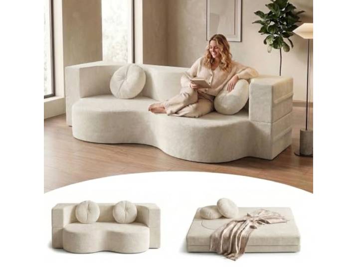 MIMRTIMI Schlafsofa 3 Sitzer Modulares Klappbar Schlafcouch, Boneless Schaumstoff Couch mit Schlaffunktion,Ohne Montage
