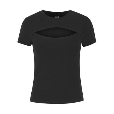 T-Shirt URBAN CLASSICS "Urban Classics Ladies Short Cut Out Tee", Damen, Gr. 3XL, schwarz, 90% Baumwolle, 10% Elasthan, unifarben, normal, Rundhals, Shirts T-Shirt