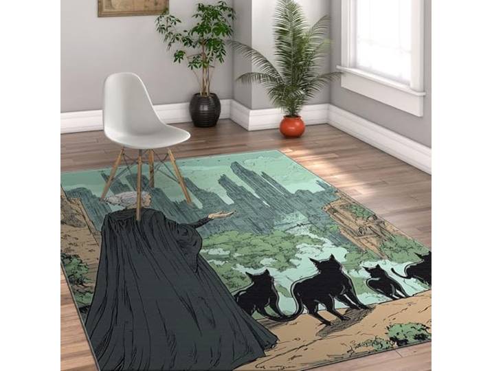 HOBBOY Anime stijl vloerkleden, zwart, kat, heksenprint, gothic, kasteel, groen, bos, tapijt voor appartement, kantoor, dunne deurmat, terrastapijt, 120 x 160 cm