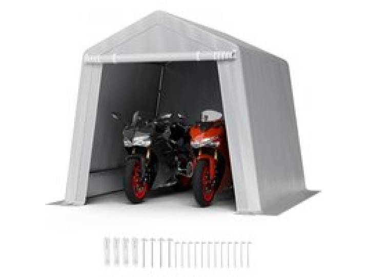 VEVOR Gerätehaus, 243,8x243,8x229cm, Garagenzelt aus PE, Geräteschuppen, Fahrradgarage, Gartenschuppen, Carport, Fahrradschuppen, Aufbewahrungsgarage für Motorrad, Rasenmäher, Fahrrad, grau