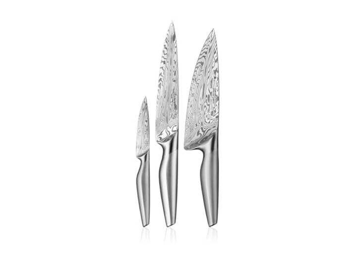 WMF Chef´s Edition Damasteel Messerset 3teilig, Made in Germany, 3 Messer geschmiedet, Küchenmesser, Performance Cut, Damaststahl 120-lagig, Holzbox