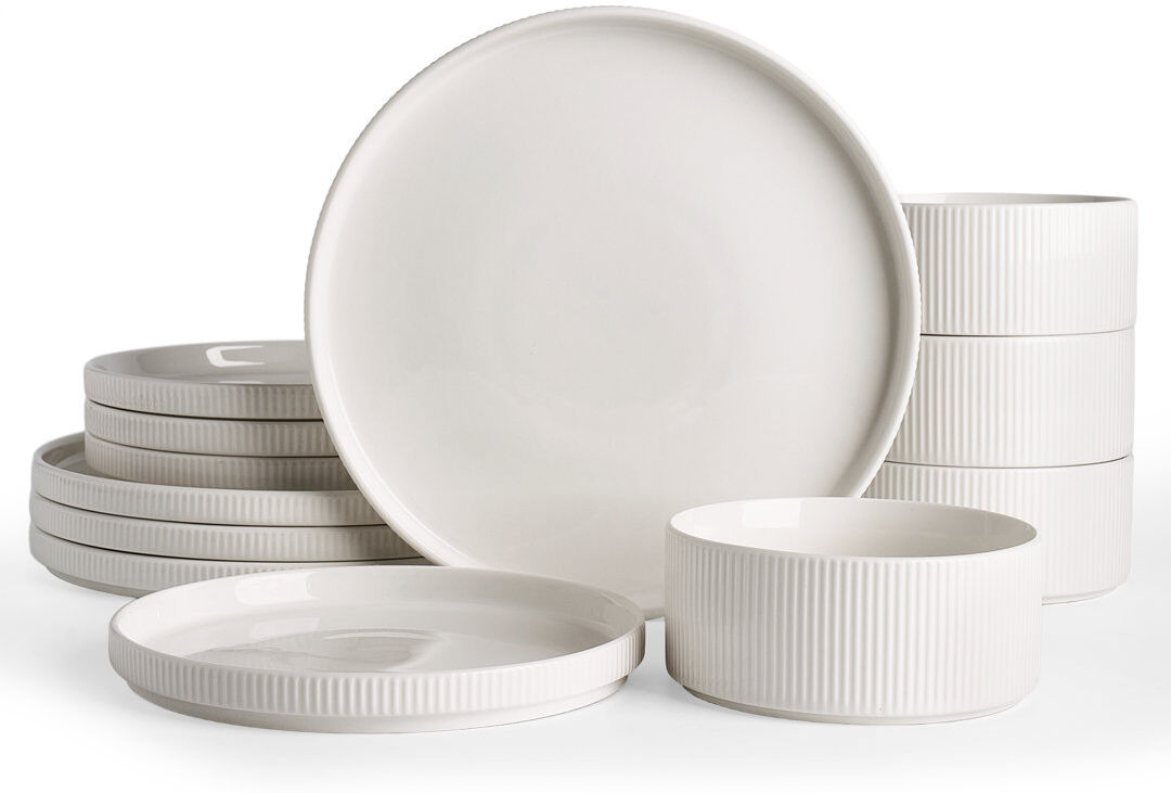 Latitude Run 12-Piece Porcelain Dinnerware Set - Service For 4 Pure White 12
