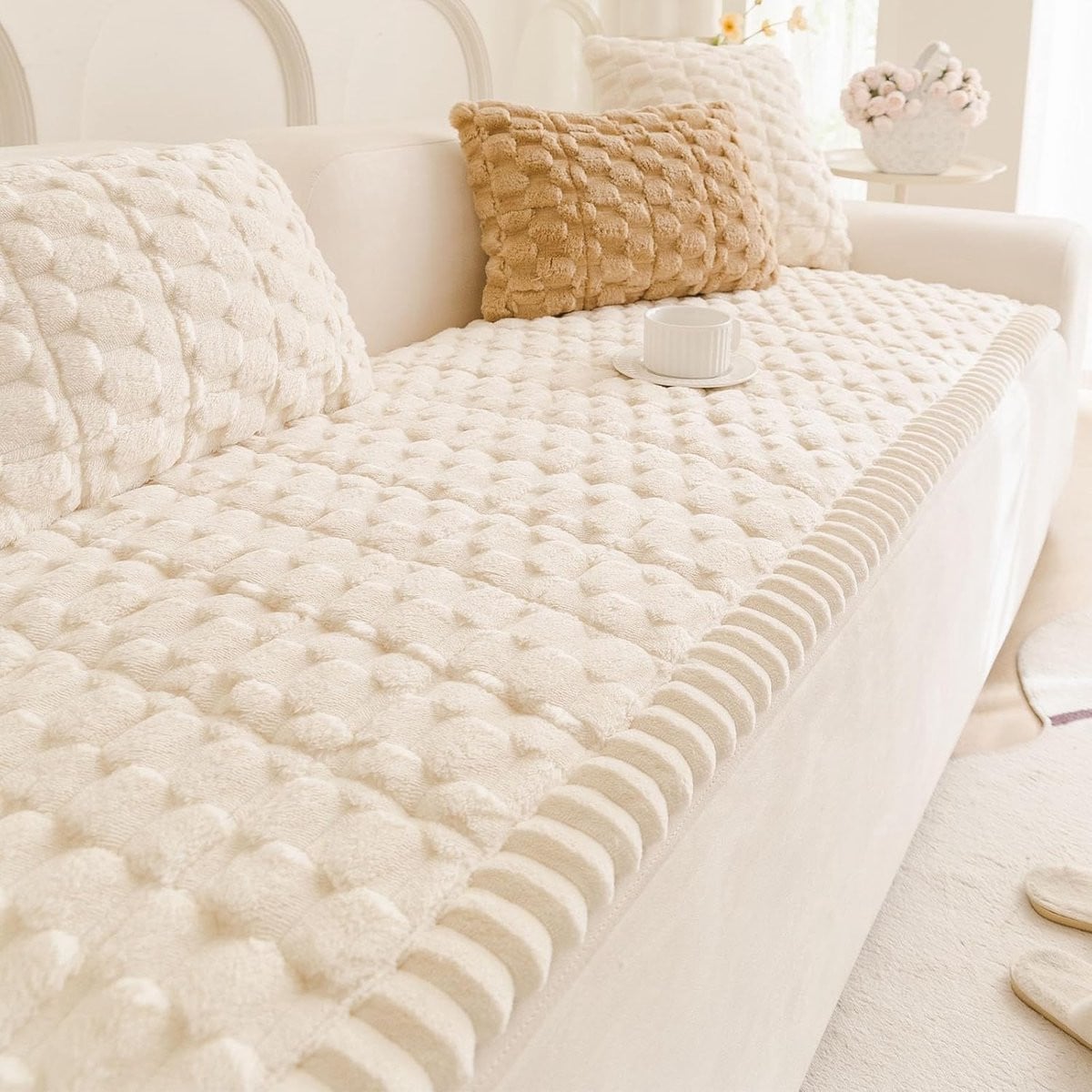 Wit bankovertrek voor hoekbank met antislip design