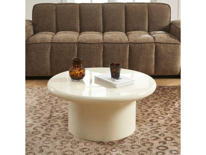 Table basse ronde finition laquée brillante blanche 80cm