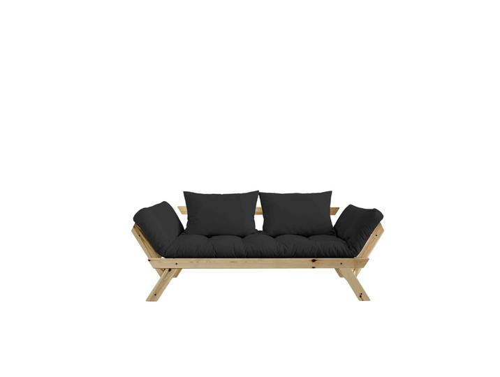 Banquette ajustable BEBOP en pin massif naturel matelas anthracite 75x200 + coussins 40x60 inclus