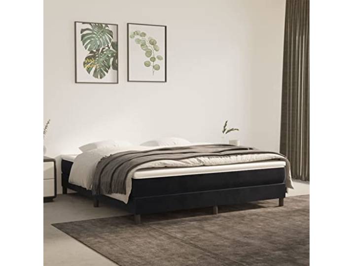 RJPLMFV Bettgestell, Lattenrost, 160 x 200 cm, Velours, Schwarz Robuste Füße, Sperrholz-Latten, Stabilität, Premium-Komfort, Schlafzimmer für Erwachsene