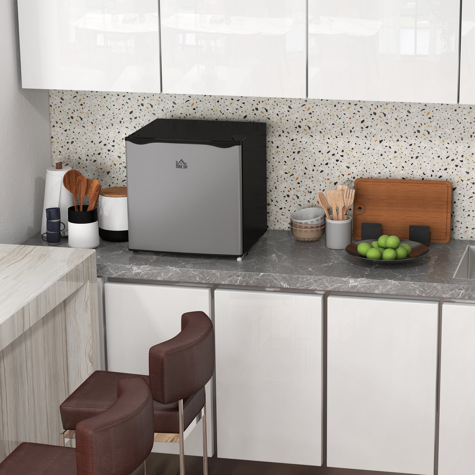 HOMCOM Mini-vriezer 35 L minikoelkast met 5-staps temperatuurregeling, Zilver, B/D/H: 47 x 44,2 x 48,8 cm