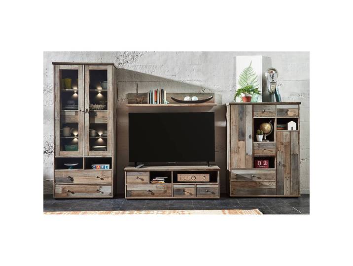 TV-Lowboard I Front & Korpus: Spanplatte, foliert & beschichtet Griffe: Zink Füße: Kunststoff Braun/Grau 130 x 43 x 52cm