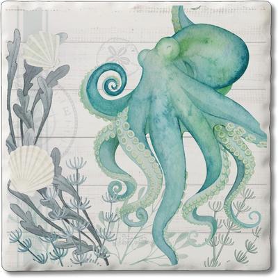 CounterArt Absorbent Stone Tumbled Tile Coasters, Beach Therapy Octopus, Set of 4