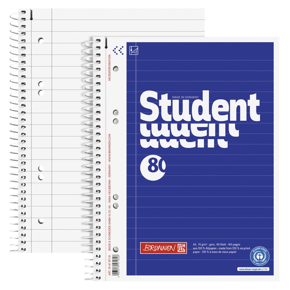 BRUNNEN Collegeblöcke Student DIN A5 liniert 106787101