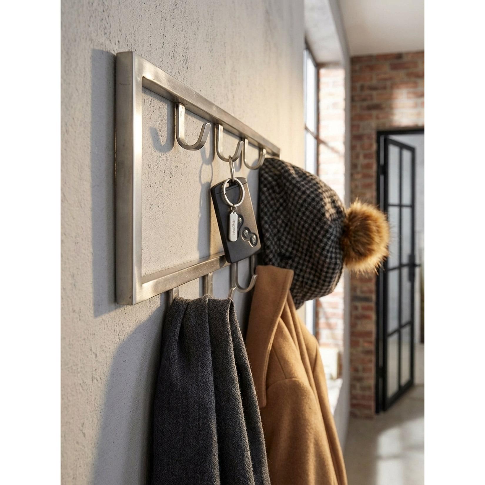 Wandgarderobe Metall Silber Modern 50x20x4 cm Hakenleiste Wandpaneel