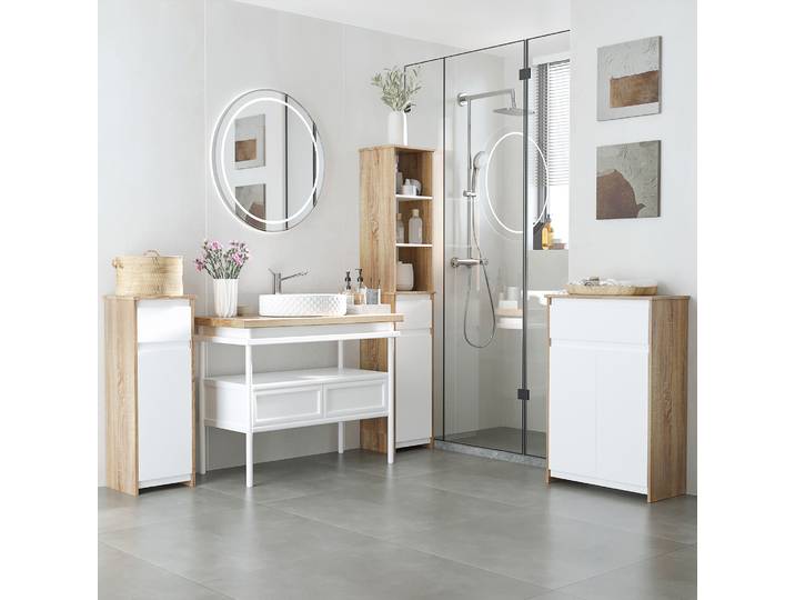 kleankin Armoire SDB Bois/Blanc 1 Tiroir 1 Placard