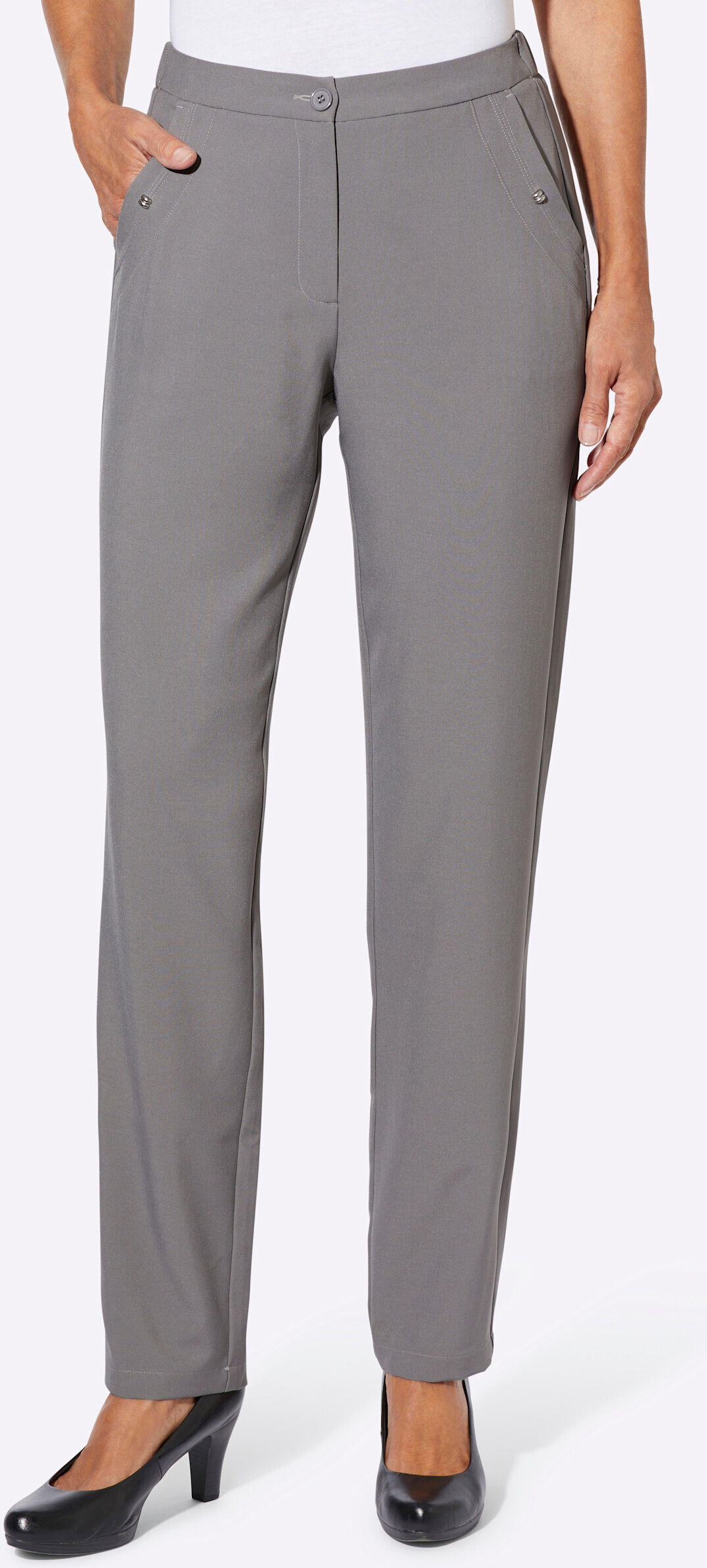 Sieh An! Stoffhose SIEH AN "Hose Hose mit Zierelement an den Taschen", Damen, Gr. 54, grau, Web, Stoff, , Basic, weit, Hosen Stoffhose