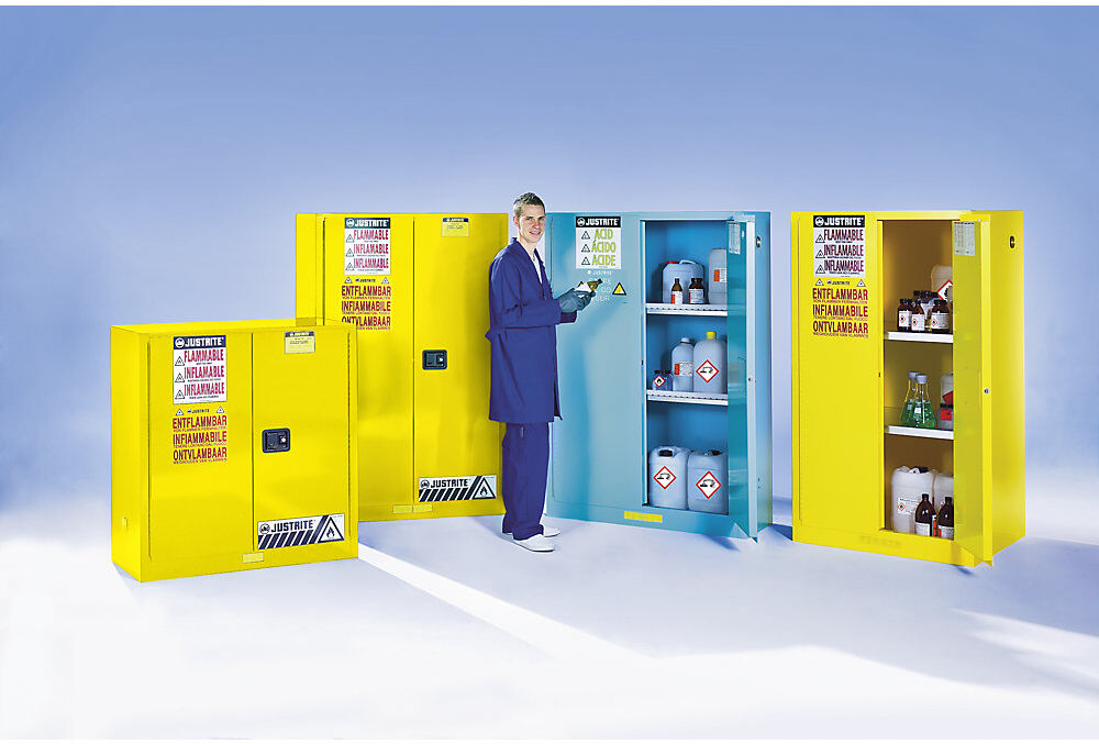 FM-Sicherheitsschrank, HxBxT 1651 x 864 x 864 mm, manuelle Türen, für gewässergefährdende Medien, gelb Justrite