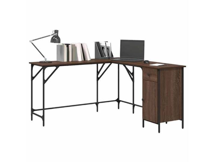 Bureau Informatique - Meuble de Bureau pour Ordinateur - bois d'ingénierie - chêne marron - style industriel - bureau compact - 141x