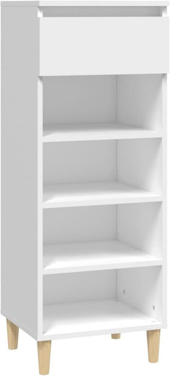 Wandmontage Houten Schoenenkast voor de Hal Wit, Hoogte: 105 cm