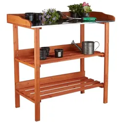 Relaxdays Pflanztisch mit Metallplatte Orange