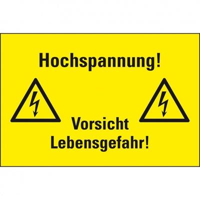 Schild I Warn-Kombischild Hochspannung! Vorsicht Lebensgefahr!, Kunststoff, 200x120mm, ASR A1.3, DIN EN ISO 7010 W012
