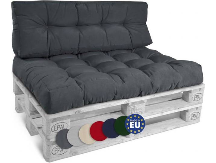 Beautissu Style – Set Coussin Palette Lounge Extérieur Gris Graphite – 1x Coussin Assise 120x80cm & 1x Coussin Dossier 120x40cm
