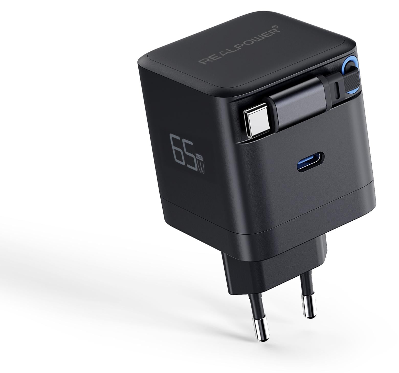 RealPower 547528 GaN Charger 65W met 2x Type-C, zwart