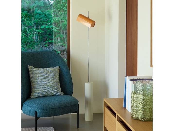 Reflector LED vloerlamp, oranje, hoogte 160 cm - Hübsch - Woonkamer - Scandinavisch - Metaal - Met lampenkap