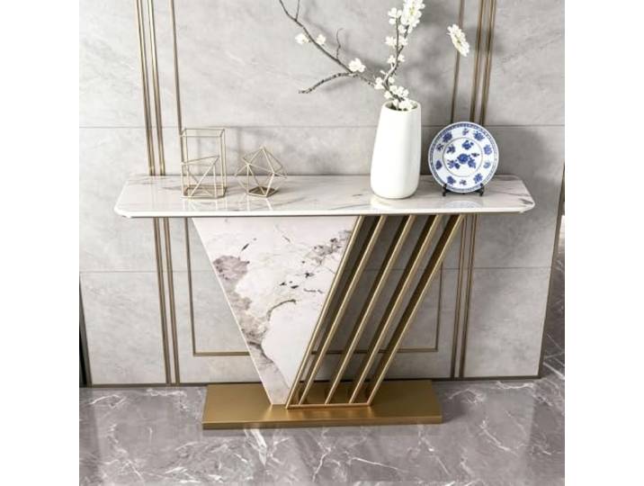 Konsolentisch, Eingangsbereich-Tisch aus Sinterstein mit Goldrahmen Goldener Metallrahmen, schmales Design für Eingangsbereich, Wohnzimmerdekoration