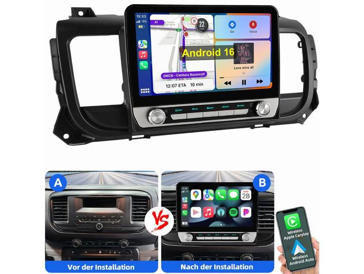 ESSGOO Für Citroen Jumpy Peugeot Expert GPS Navi Carplay Autoradio (RDS, Digitalradio (DAB), FM)