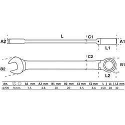 BGS Ratschenring-Maulschlüssel abwinkelbar SW 9 mm - 6709