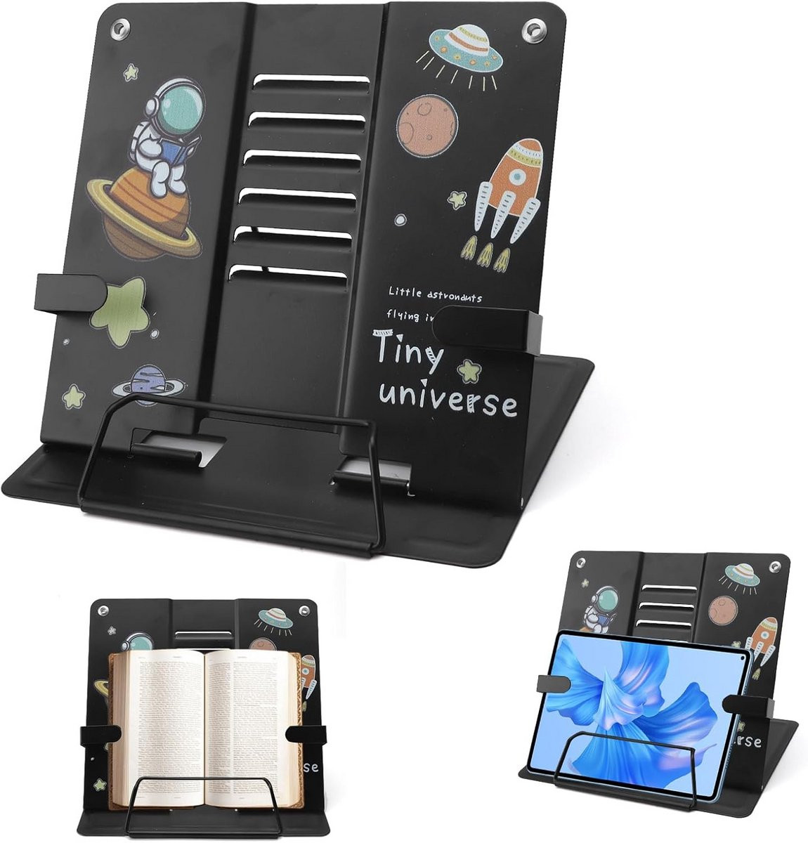 Opvouwbare leesstandaard met 6 standen, verstelbare metalen boekensteun voor boeken, tablets en e-readers