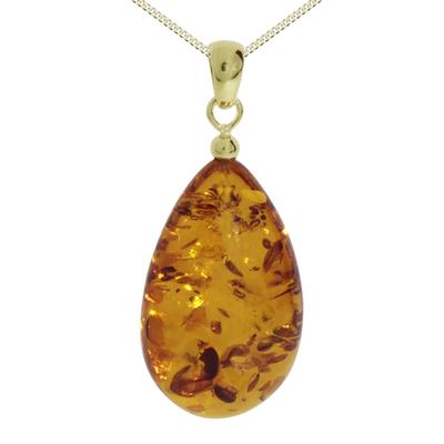 Kette mit Anhänger OSTSEE-SCHMUCK "Ostsee-Schmuck Kette mit Anhänger Tropfen ca. 34 mm lang" Gr. 42, gold, Halsketten, Damen, 42cm, Gelbgold 333, L: 42