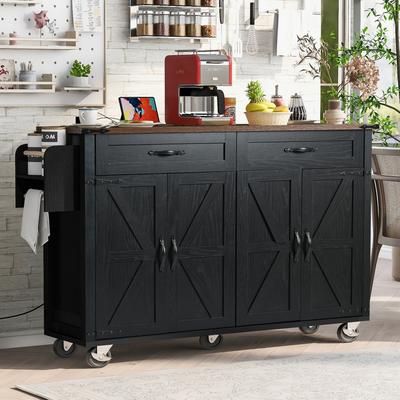 toswini Farmhouse Kitchen Island with Drop Leaf Power Outlet and Rolling Wheels