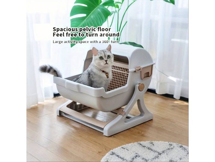 Bac à litière automatique pour chat, aucun électrique nécessaire Bac à litière non électrique autonettoyant sans cuillère Plastique ABS durable