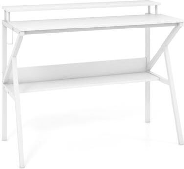 Costway Space Saving Computer Desk with Monitor Stand and Extra Storage Shelf for Work Study-White