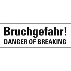 Aufkleber I Hinweisetikett Bruchgefahr, 2-spr., weiß, Haftpapier, permanent, 147x50mm, 250/Rolle