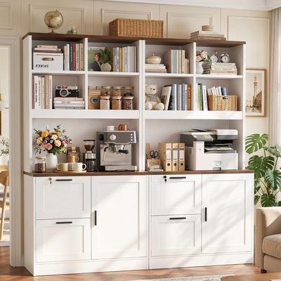 Rackcog Filing Cabinet with Bookshelves and Charging Station, Freestanding Home Office Storage Unit
