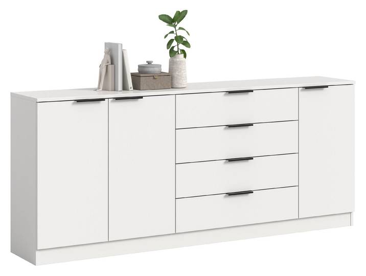 Kopenhagen buffet 4 tiroirs\, 3 portes blanches.
